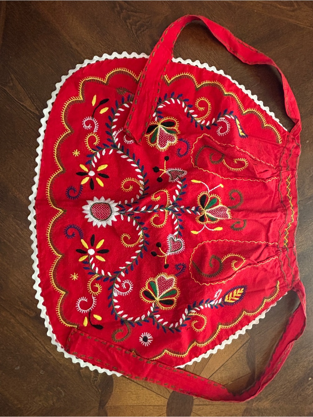 Red Embroidered Small Embroidered Apron
